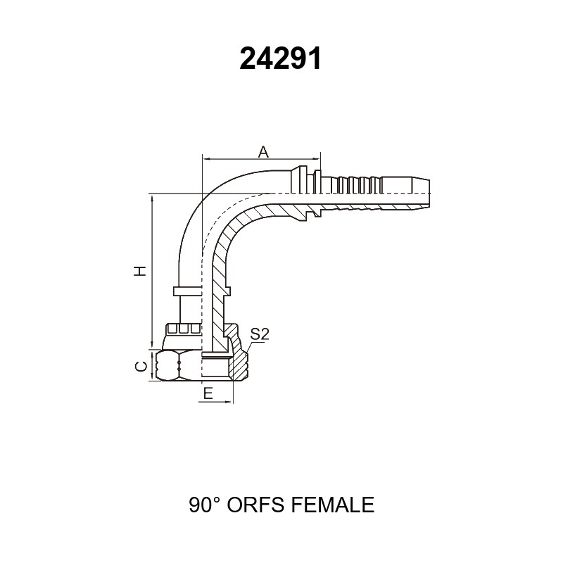 90 degree elbow ORFS female hydraulic hose fitting series 24291 with O-ring face seal