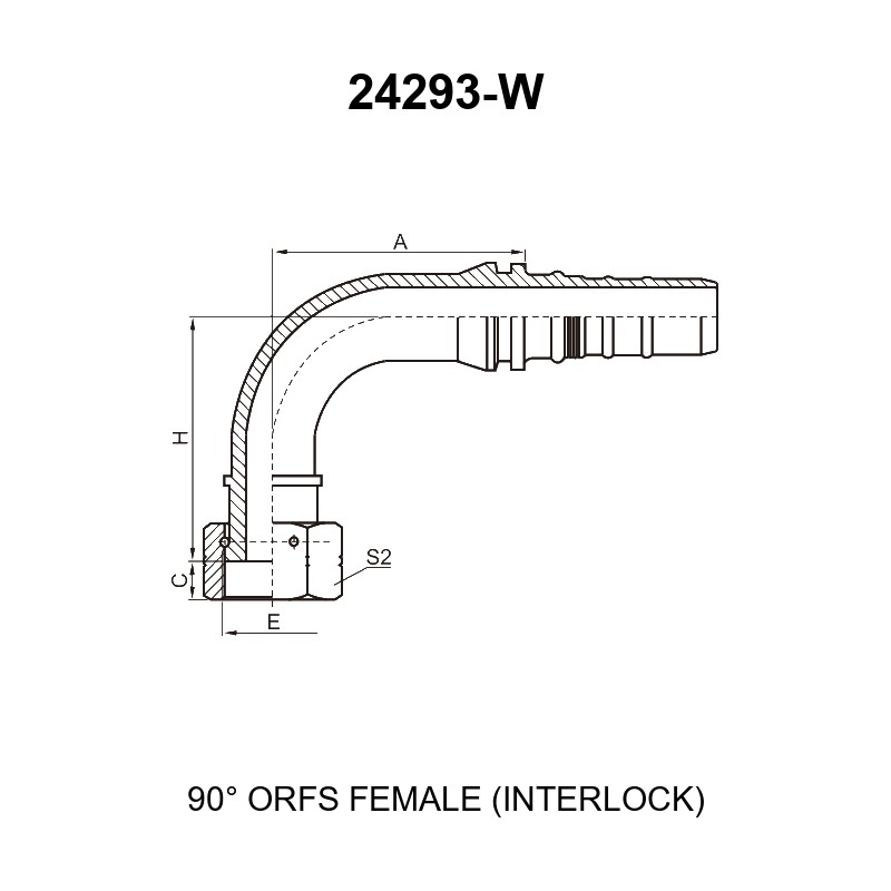90 degree elbow ORFS female interlock hydraulic hose fitting series 24293-W