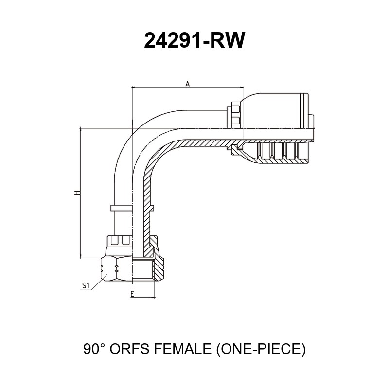 90 degree elbow ORFS female one-piece hydraulic hose fitting series 24291-RW