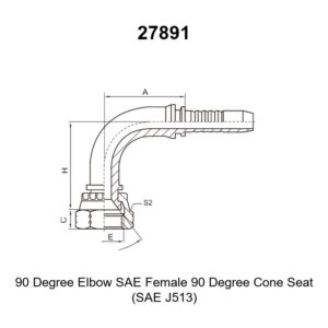 90 degree elbow SAE female 90 degree cone seat hydraulic hose fitting series 27891 per SAE J513 for braided hoses