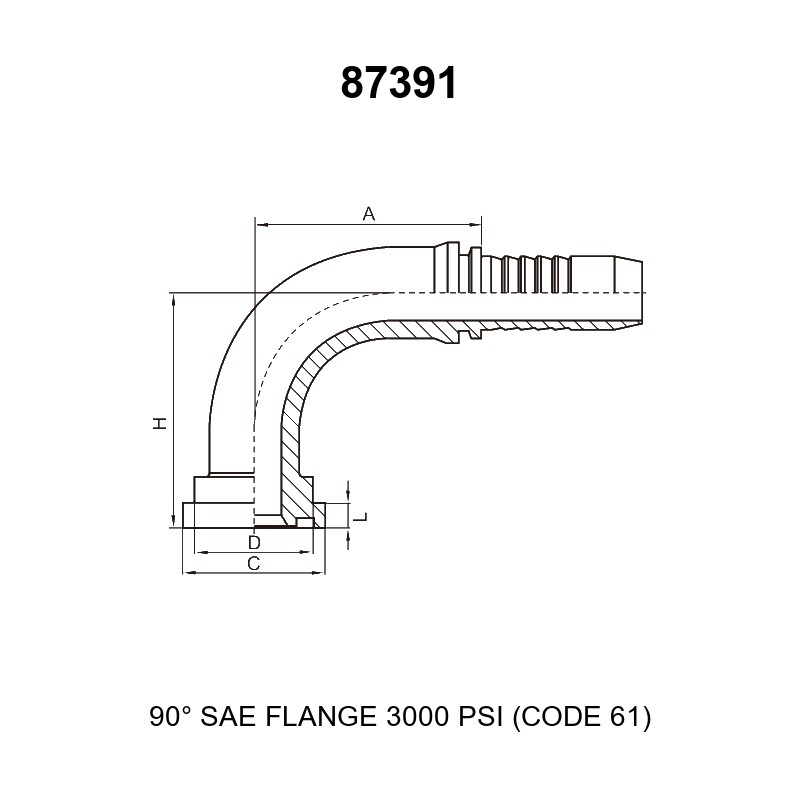 90 degree elbow SAE flange 3000 psi code 61 hydraulic hose fitting series 87391