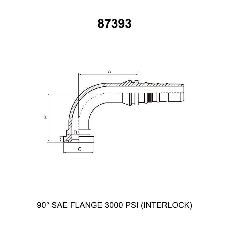 90 degree elbow SAE flange 3000 psi interlock hydraulic hose fitting series 87393