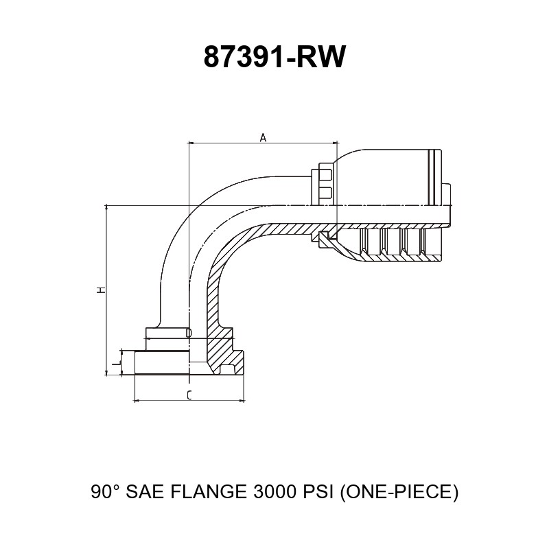90 degree elbow SAE flange 3000 psi one-piece hydraulic hose fitting series 87391-RW