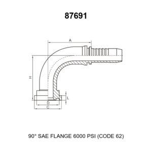 90 degree elbow SAE flange 6000 psi code 62 hydraulic hose fitting series 87691