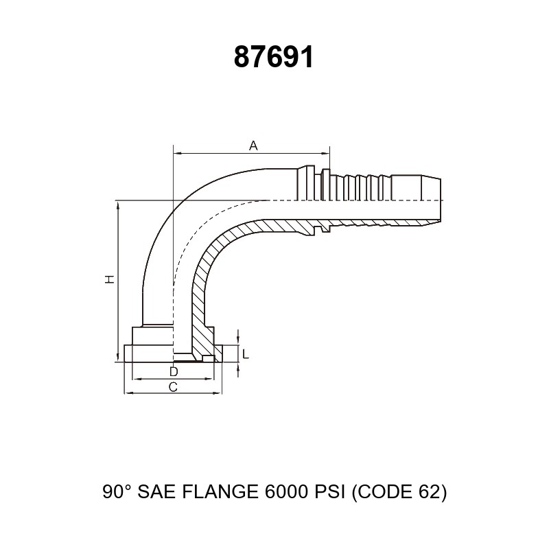 90 degree elbow SAE flange 6000 psi code 62 hydraulic hose fitting series 87691