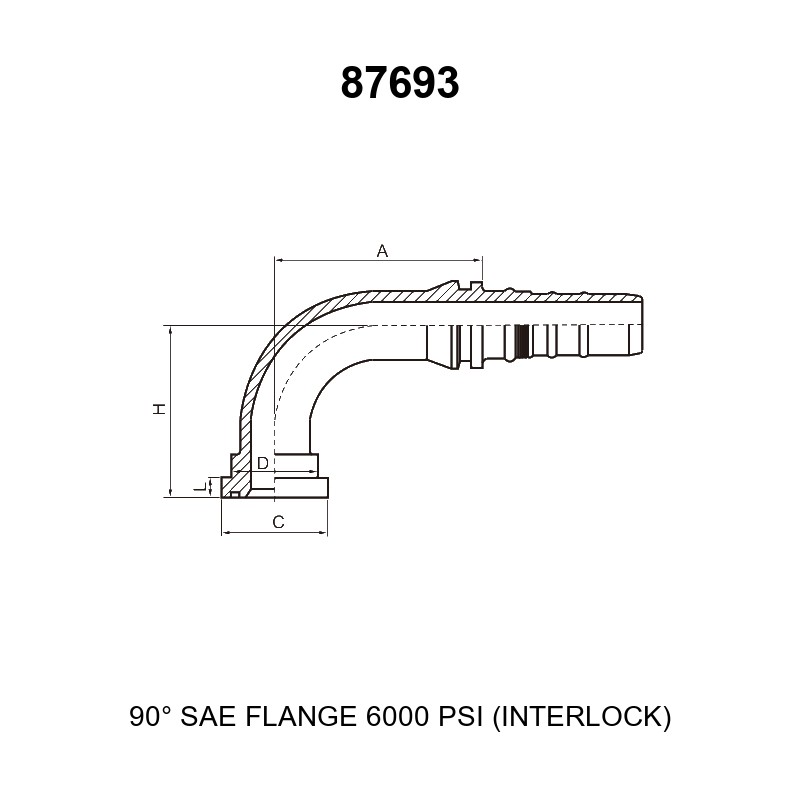 90 degree elbow SAE flange 6000 psi interlock hydraulic hose fitting series 87693