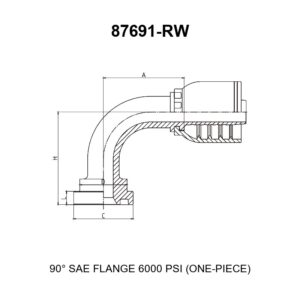 90 degree elbow SAE flange 6000 psi one-piece hydraulic hose fitting series 87691-RW