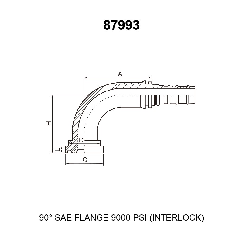 90 degree elbow SAE flange 9000 psi interlock hydraulic hose fitting series 87993