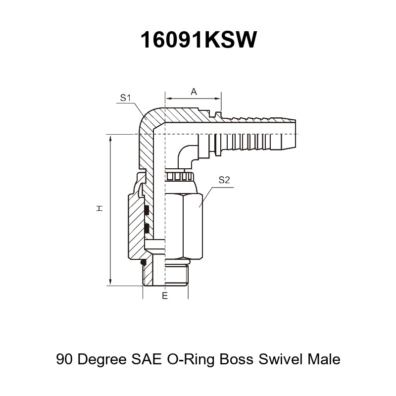 90 degree SAE O-ring boss swivel male hydraulic hose fitting 16091KSW for braided hoses