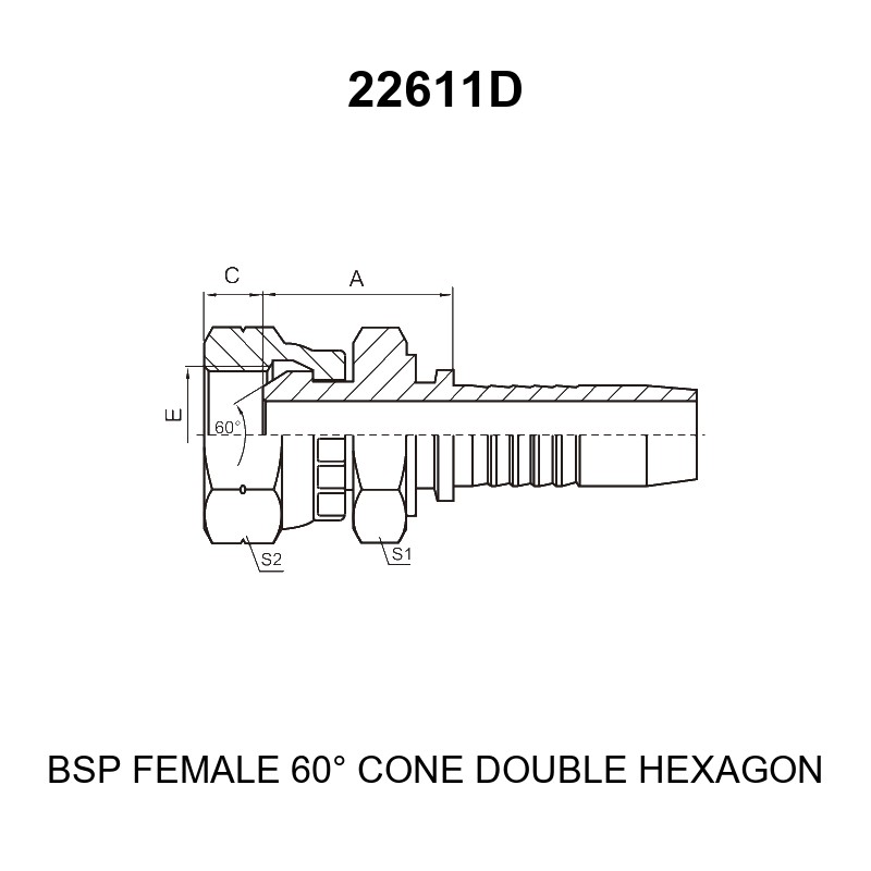 bsp female 60 degree cone double hexagon fitting 22611d series