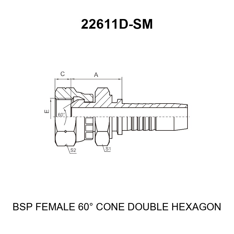 bsp female 60 degree cone double hexagon fitting 22611d sm series