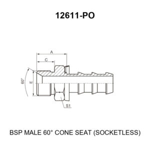 bsp male 60 degree cone seat fitting 12611 po