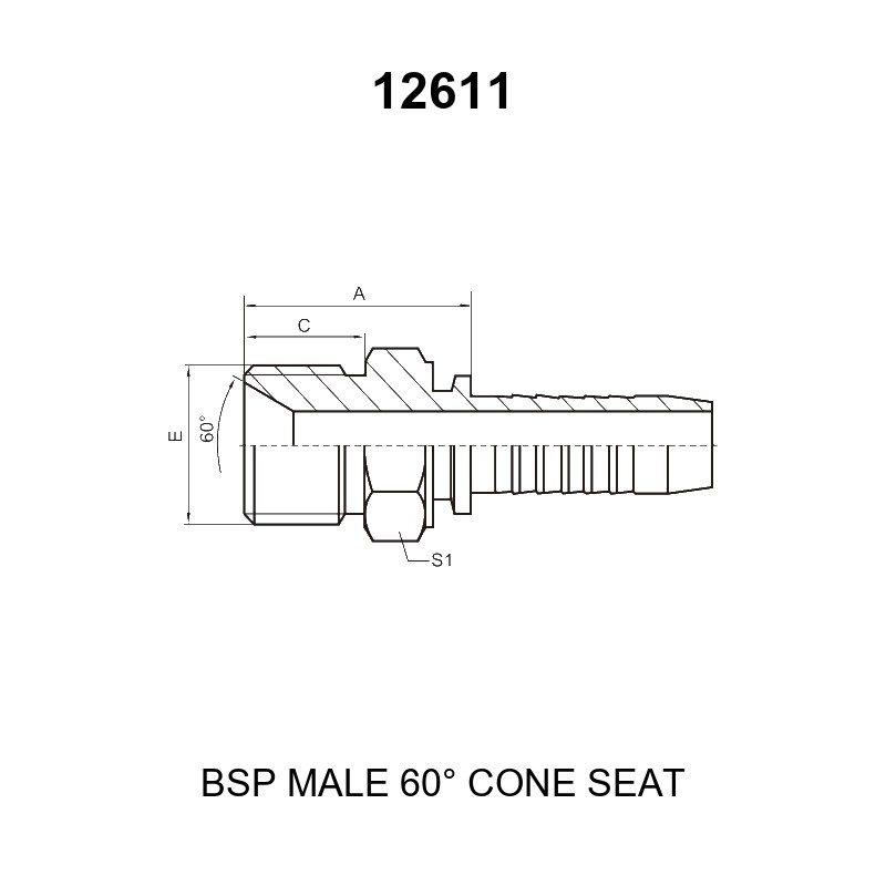 bsp male 60 degree cone seat fitting 12611 series