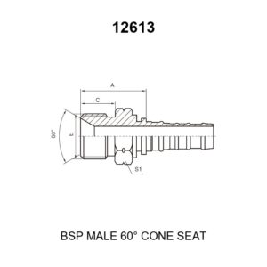 bsp male 60 degree cone seat fitting 12613