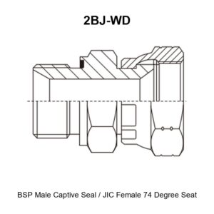 BSP male captive seal JIC female 74 degree seat hydraulic adapter 2BJ-WD