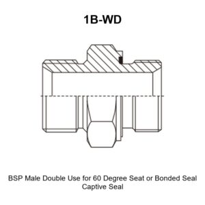 BSP male double use for 60 degree seat or bonded seal captive seal hydraulic adapter 1B-WD
