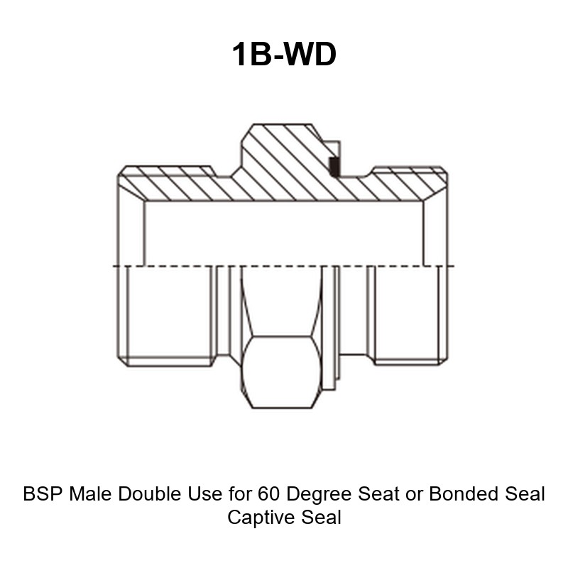 BSP male double use for 60 degree seat or bonded seal captive seal hydraulic adapter 1B-WD