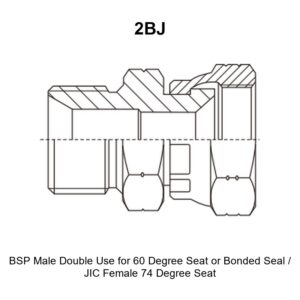 BSP male double use for 60 degree seat or bonded seal JIC female 74 degree seat hydraulic adapter 2BJ