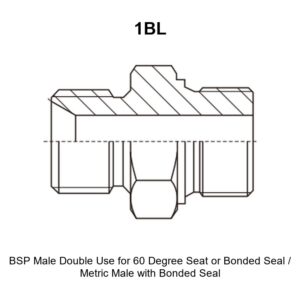 BSP male double use for 60 degree seat or bonded seal metric male with bonded seal hydraulic adapter 1BL