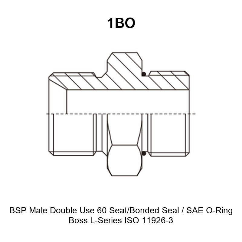 BSP male double use 60 seat bonded seal SAE O-ring boss L-series ISO 11926-3 hydraulic adapter 1BO