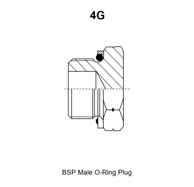 BSP Male O-Ring Plug, model 4G, line drawing