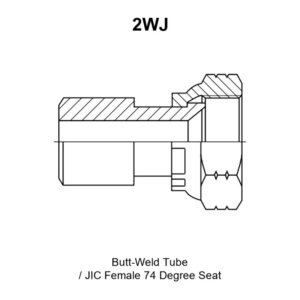 2WJ butt-weld tube to JIC female 74 degree seat adapter drawing with thread F, tube O.D., body dimension B, diameter D, length L and hex S1