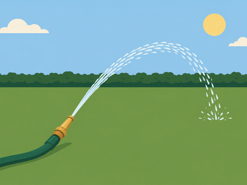 Garden hose watering a lawn, illustrating how flow rate becomes watering time