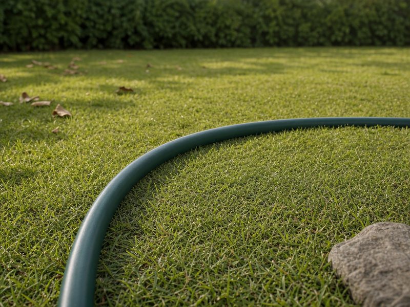 Hose bending round a wide curve.