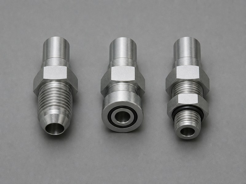 Side-by-side comparison of JIC 37 degree flare, O-ring face seal and O-ring boss hydraulic fitting seat types