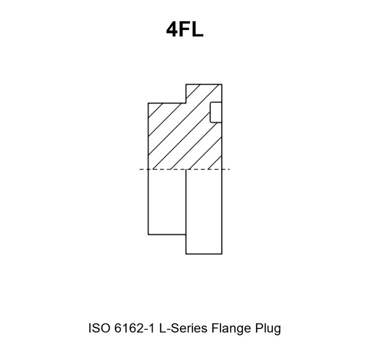 4FL ISO 6162-1 L-series flange plug drawing with spigot diameter d1, flange head diameter d2, overall length L and flange thickness l