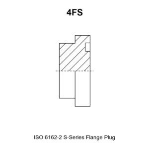 4FS ISO 6162-2 S-series flange plug drawing with spigot diameter d1, flange head diameter d2, overall length L and flange thickness l