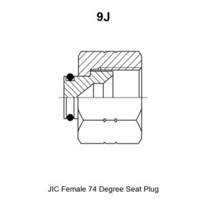 9J plug drawing in section showing the internal 74° seat angle, the internal thread E, seat length A, length L and hex S2