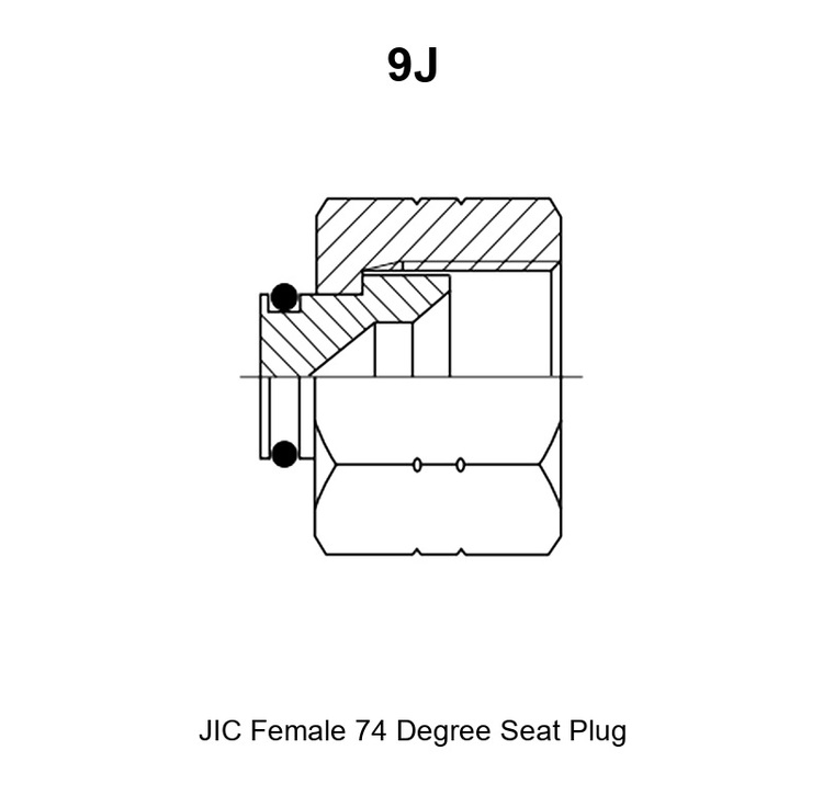 9J plug drawing in section showing the internal 74° seat angle, the internal thread E, seat length A, length L and hex S2