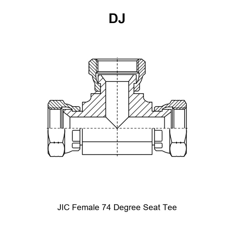 DJ JIC Female 74 Degree Seat Tee Adapter - Three-Port Female 74 Degree Seat DJ Adapter