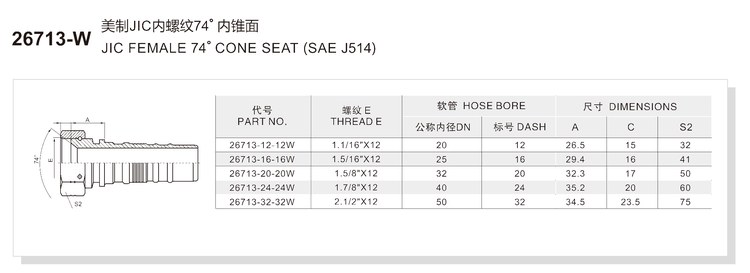 jic female swivel nut sae j514 26713w series spec