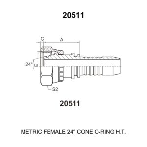metric female 24 degree cone o ring heavy series hydraulic hose fitting 20511 series