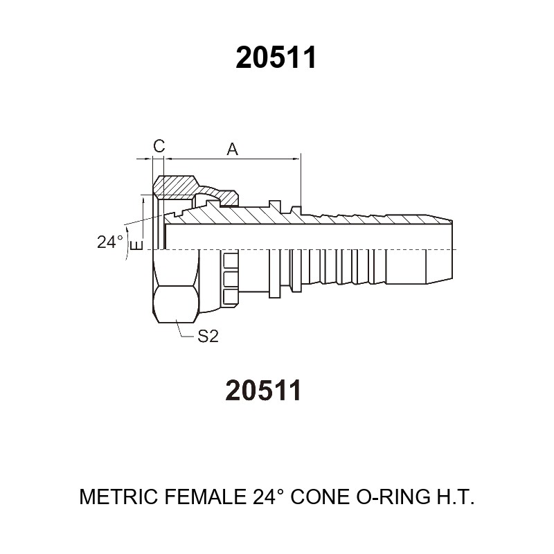 metric female 24 degree cone o ring heavy series hydraulic hose fitting 20511 series