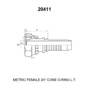 metric female 24 degree cone o ring light series hydraulic hose fitting 20411 series