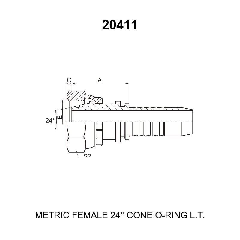 metric female 24 degree cone o ring light series hydraulic hose fitting 20411 series