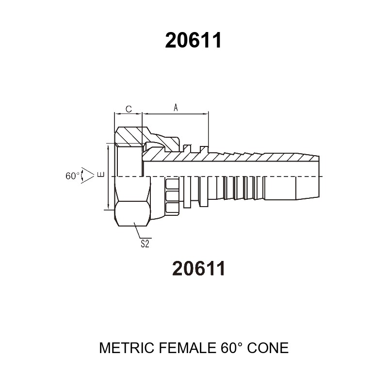 metric female 60 degree cone hydraulic hose fitting 20611 series