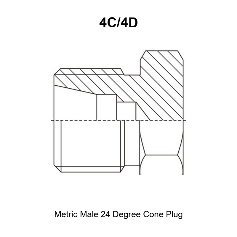 Metric male 24 degree cone plug hydraulic adapter 4C/4D