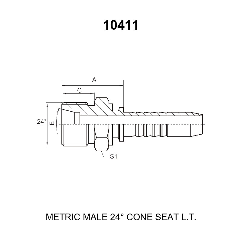 metric male 24 degree cone light series hydraulic hose fitting 10411 series