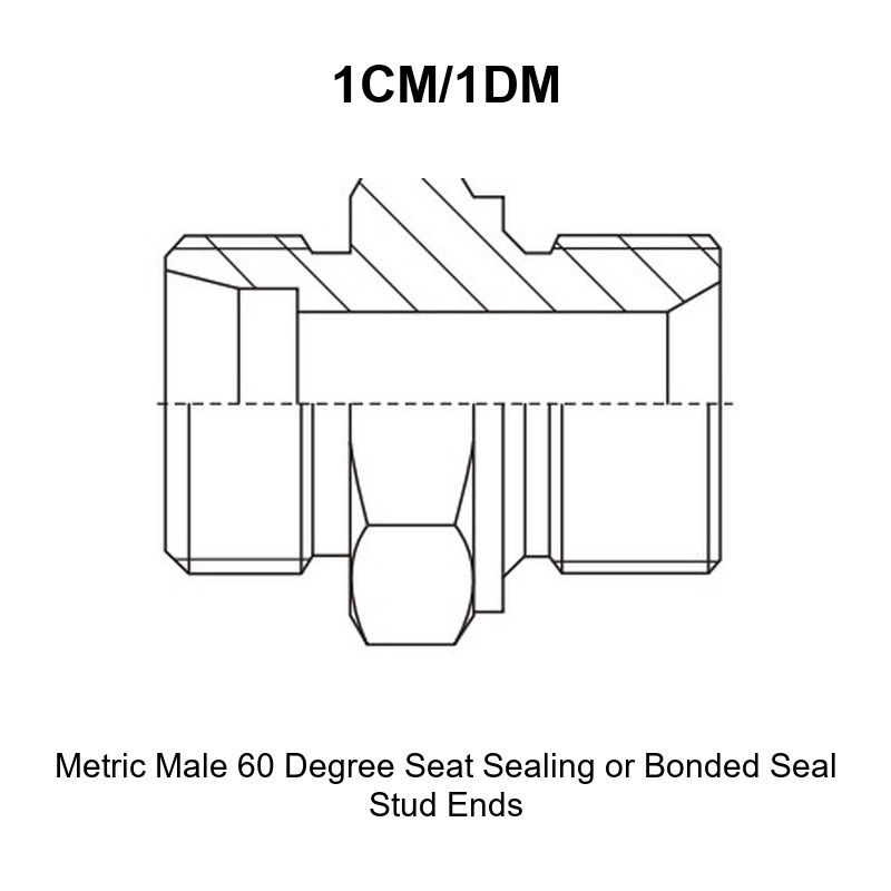 Metric male 60 degree seat sealing or bonded seal stud ends hydraulic adapter 1CM/1DM