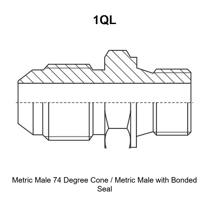 Metric male 74 degree cone metric male with bonded seal hydraulic adapter 1QL
