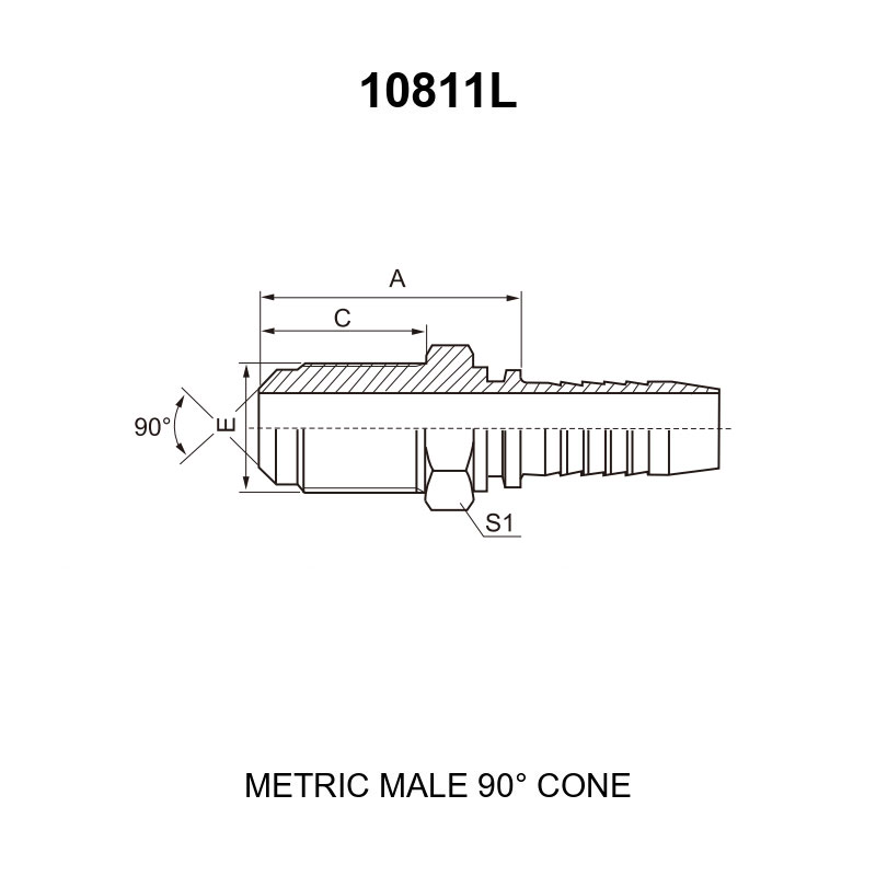 metric male 90 degree cone hydraulic hose fitting 10811L series