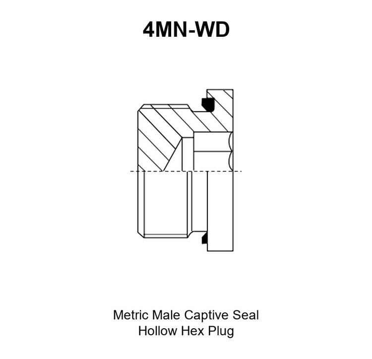 Metric Male Captive Seal Hollow Hex Plug, model 4MN-WD, line drawing