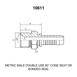 metric male double use 60 degree cone seat hydraulic hose fitting 10611 series