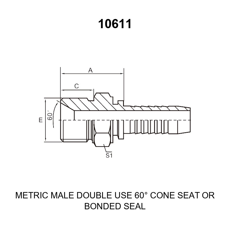 metric male double use 60 degree cone seat hydraulic hose fitting 10611 series