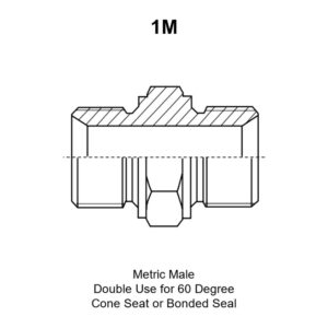 Metric Male Double Use for 60 Degree Cone Seat or Bonded Seal hydraulic adapter, model 1M, line drawing