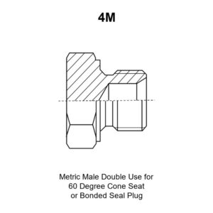 Metric Male Double Use for 60 Degree Cone Seat or Bonded Seal Plug, model 4M, line drawing